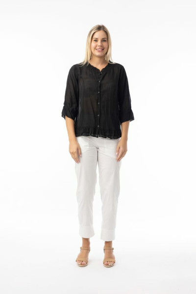Cotton Gauze Essentials Top Buttonthrough Black