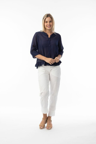Cotton Gauze Essentials Top Buttonthrough Navy