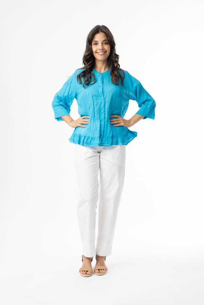 Cotton Gauze Essentials Top Buttonthrough TURQ