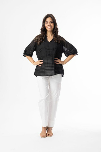 Cotton Gauze Essentials Top Pleated Black