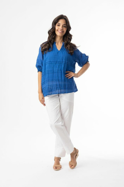 Cotton Gauze Essentials Top Pleated Blue