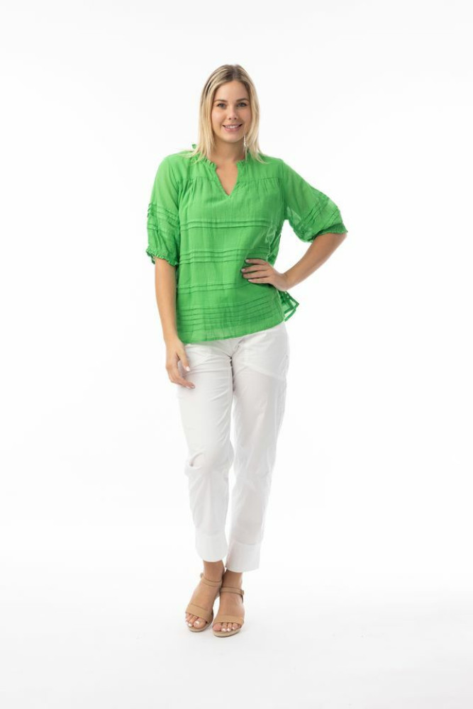 Cotton Gauze Essentials Top Pleated Green