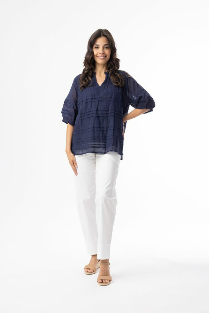 Cotton Gauze Essentials Top Pleated Navy