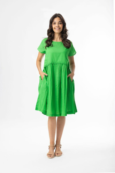 Cotton Slub Essentials Dress Gathered Waist Green