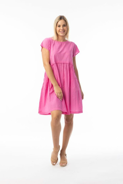 Cotton Slub Essentials Dress Gathered Waist PINK