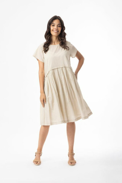 Cotton Slub Essentials Dress Gathered Waist Sand