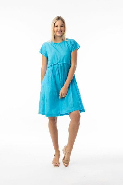 Cotton Slub Essentials Dress Gathered Waist TURQ