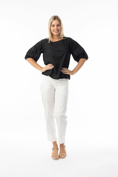 Cotton Slub Essentials Top Puff Sleeve Black