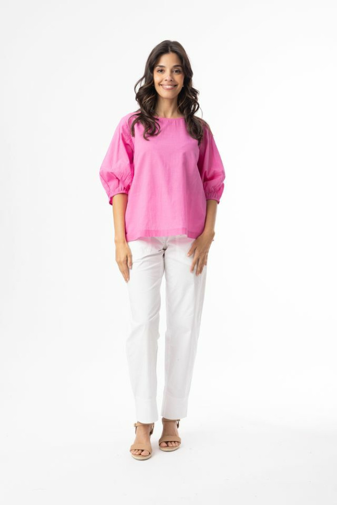Cotton Slub Essentials Top Puff Sleeve PINK
