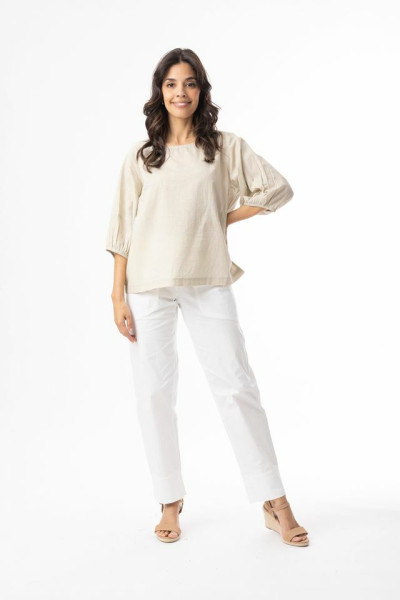 Cotton Slub Essentials Top Puff Sleeve Sand