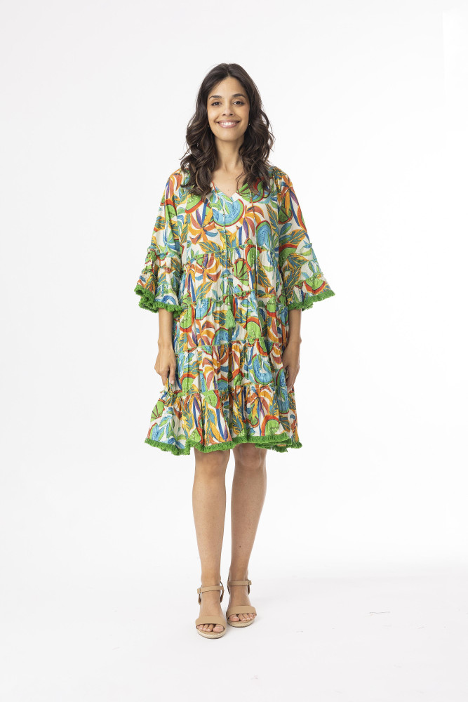 Curacao Dress Layers Frill Sleeve Print