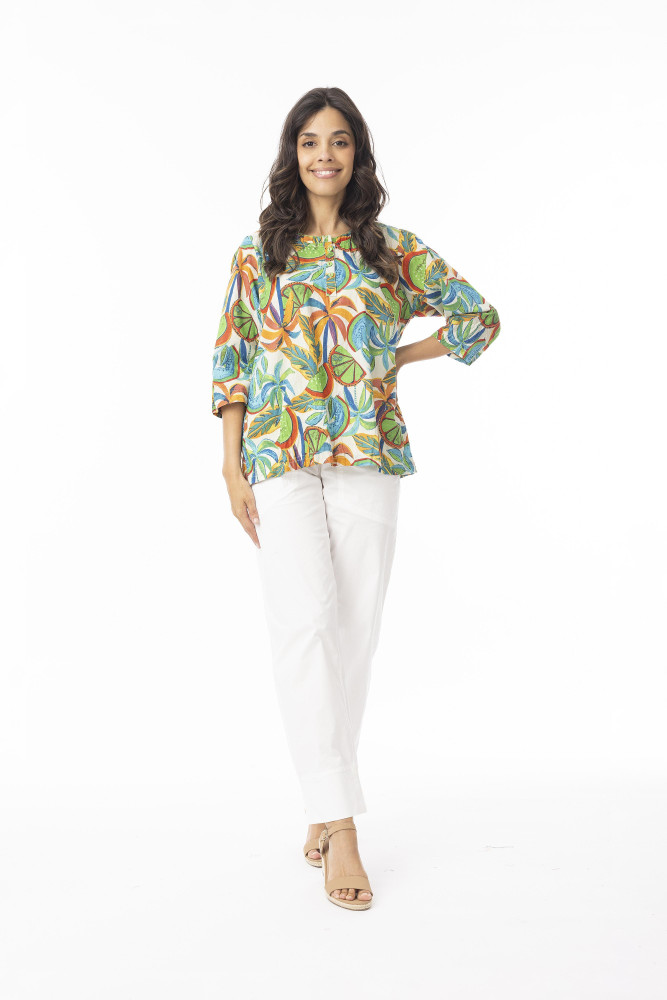 Curacao Top Frill Neckline Print