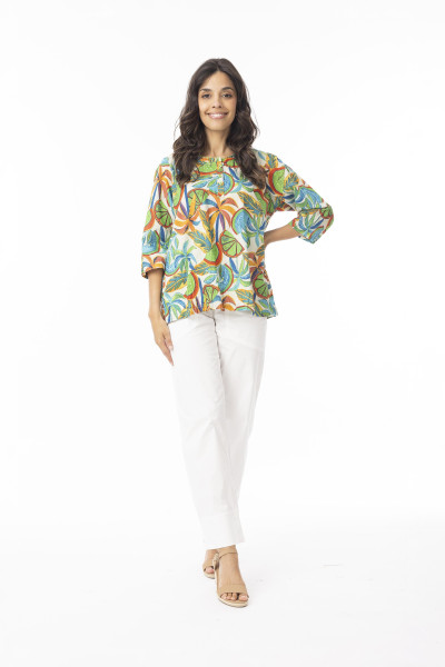 Curacao Top Frill Neckline Print