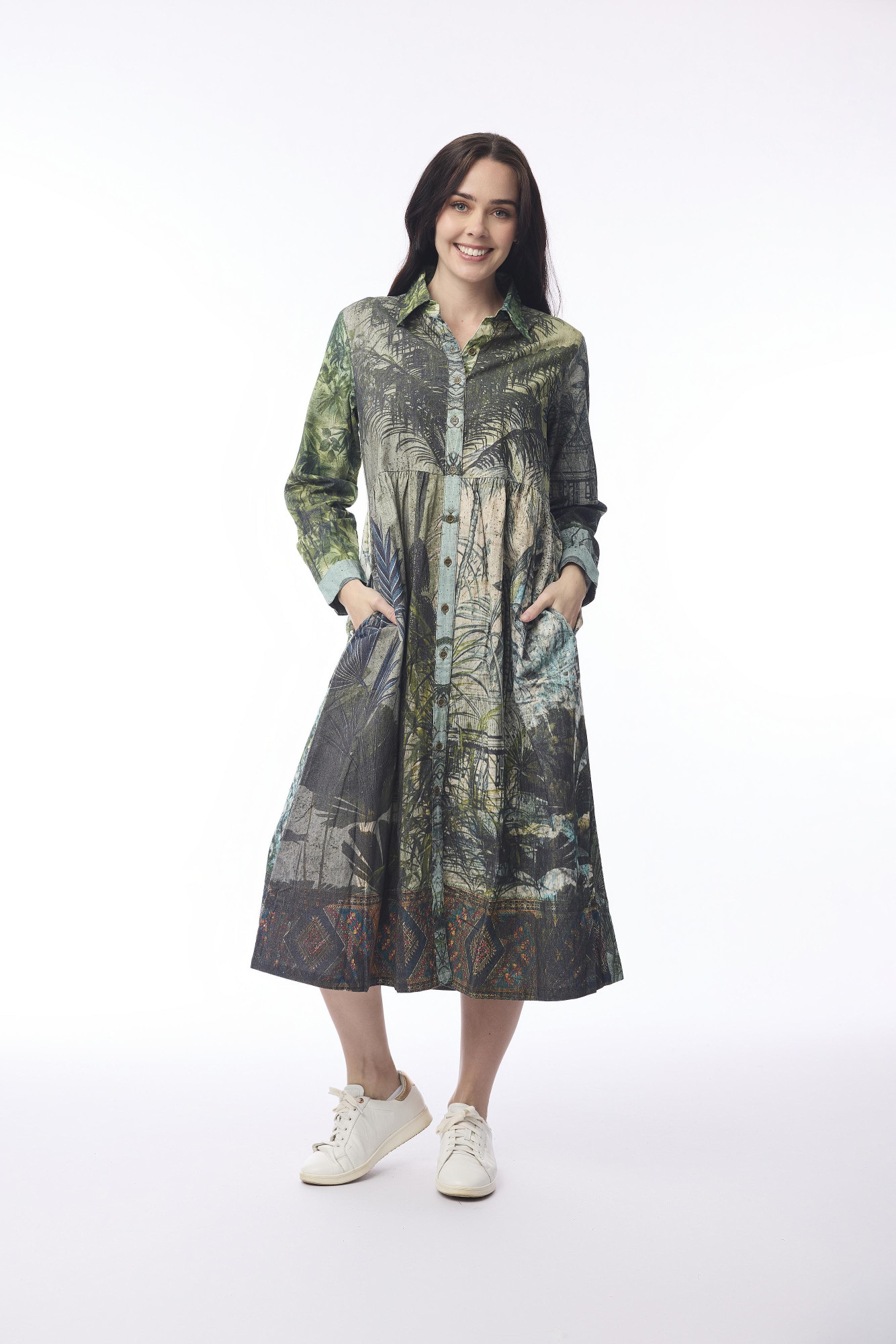 Digital Dress Button thru Tropical Jungle
