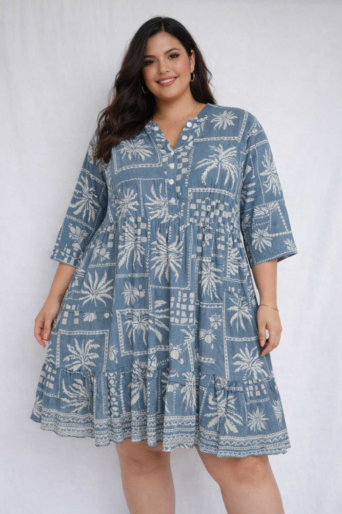 Beth Dress Pleated Drop Waist Mono Patch Denim