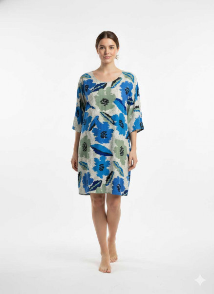 Charlotte Shift Dress Ikat Flower Blue