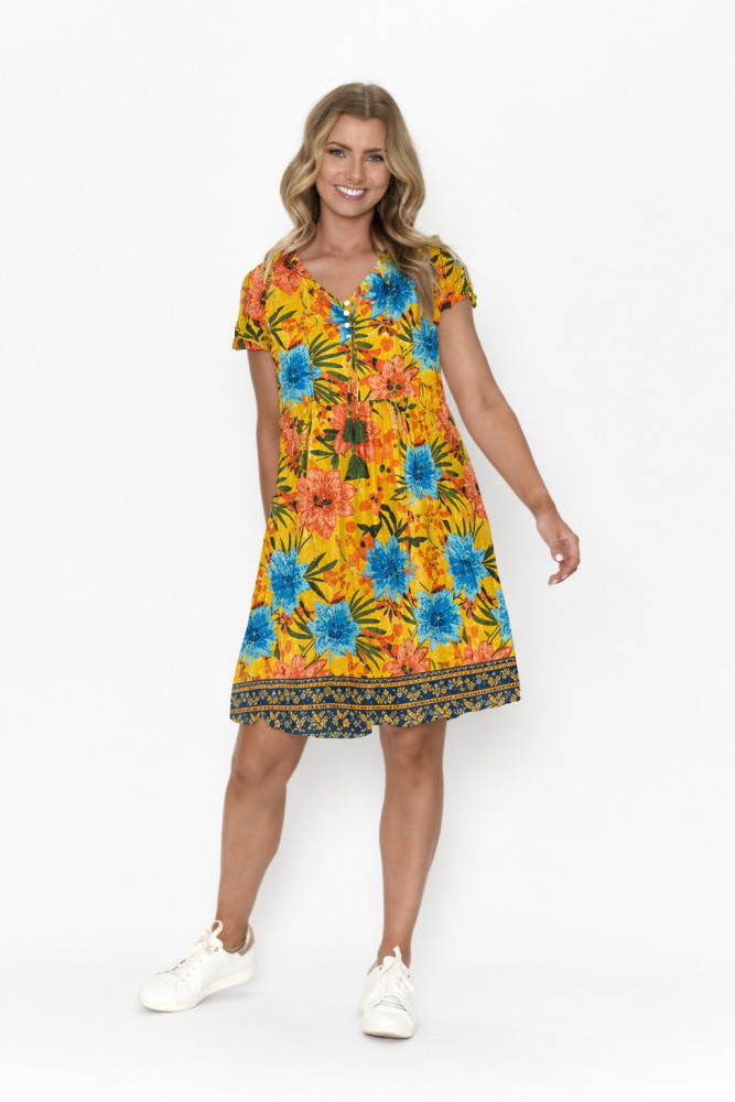 Nicola Dress Cap Sleeve Palm Parrot 3