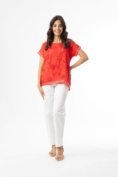 Embellished Tops Top Embellished Floral Red