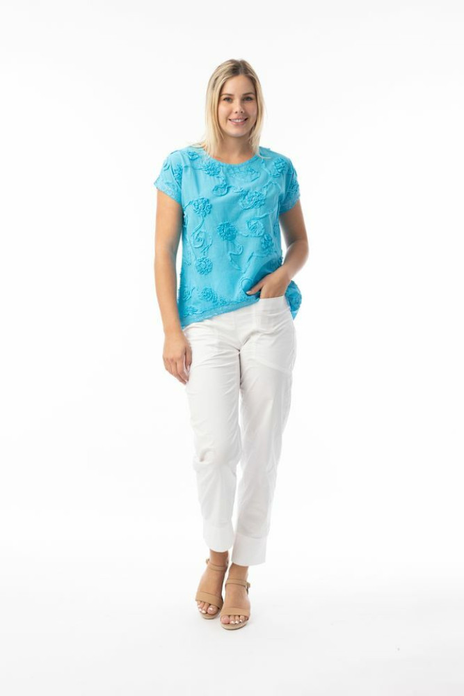 Embellished Tops Top Embellished Floral TURQ