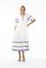 Embroidered Essentials Dress Elbow Sleeve Midi White