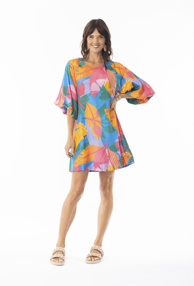 Emelia Dress Round Neckline Puff Sleeve Print