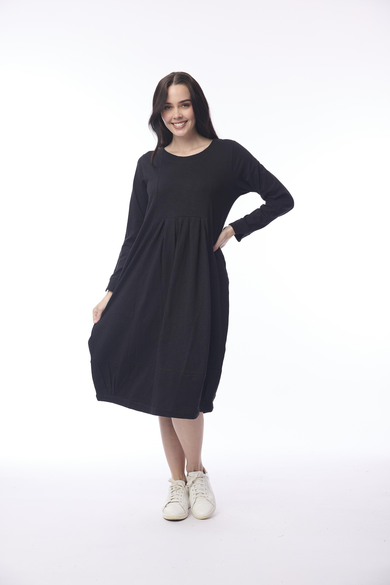 Essential Knit Dress Pleated Yoke Black