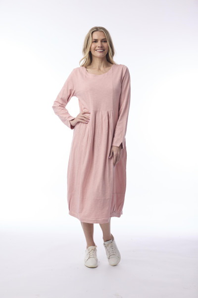 Essential Knit Dress Pleated Yoke Blush Pink