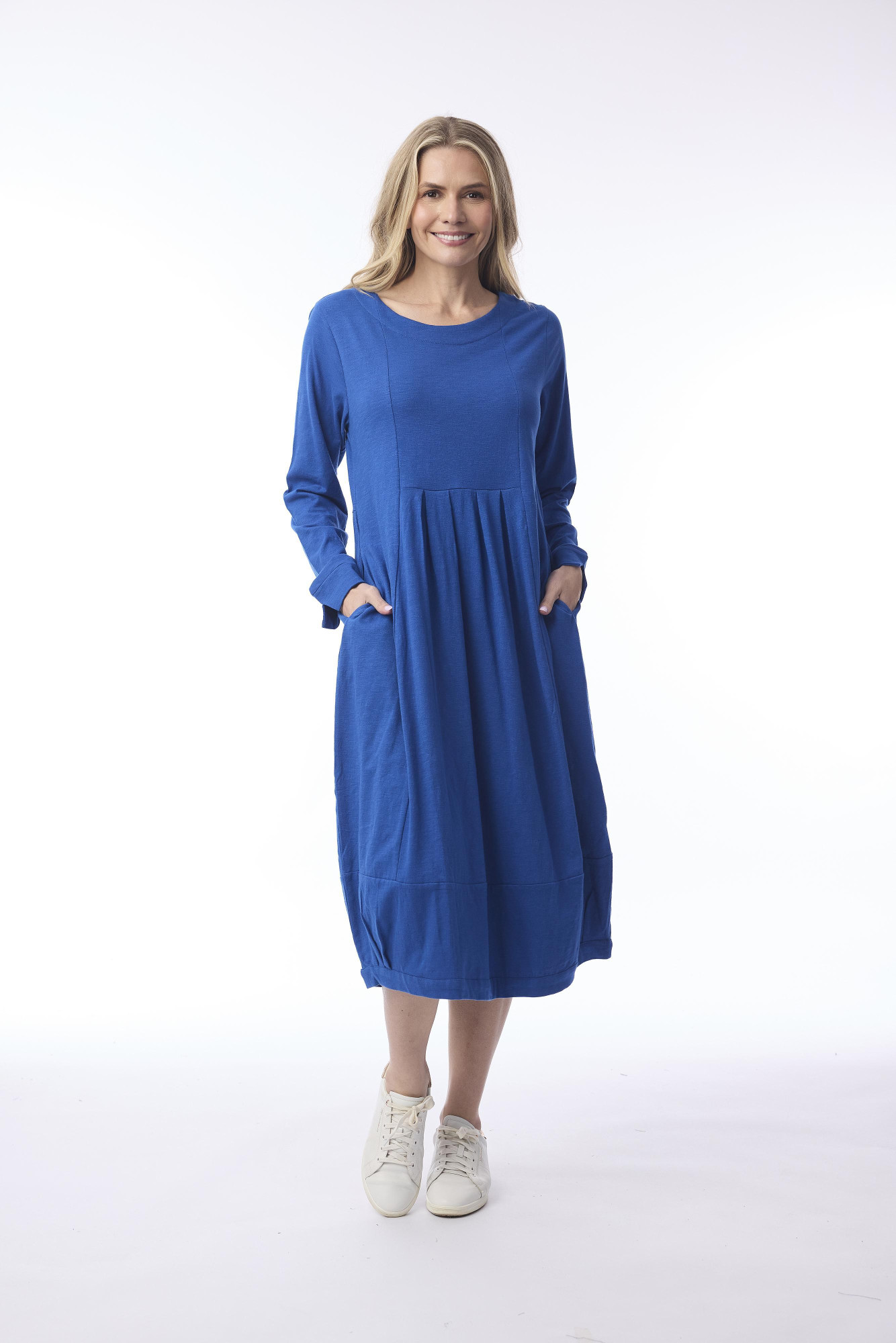 Essential Knit Dress Pleated Yoke Cobalt