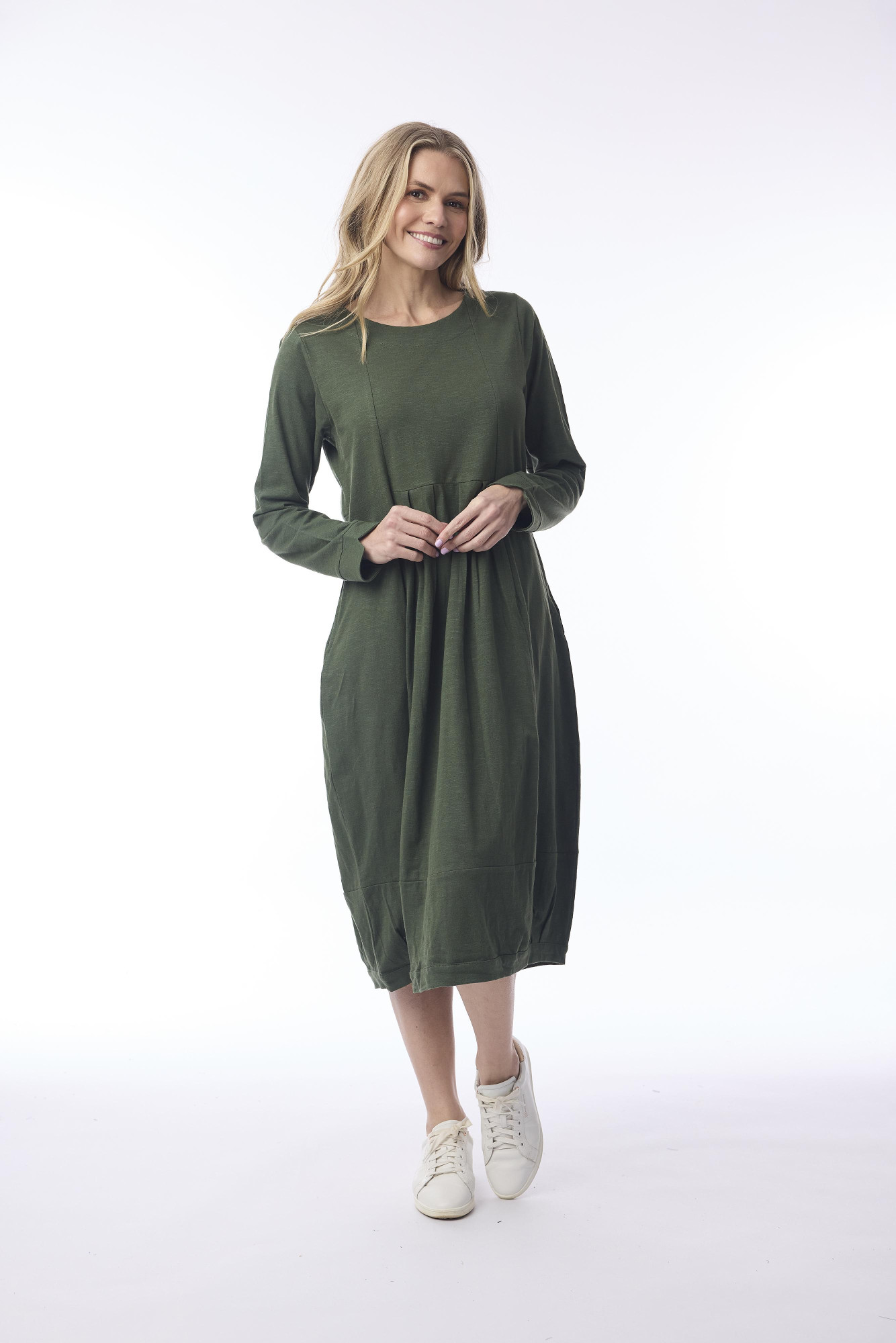Essential Knit Dress Pleated Yoke Military
