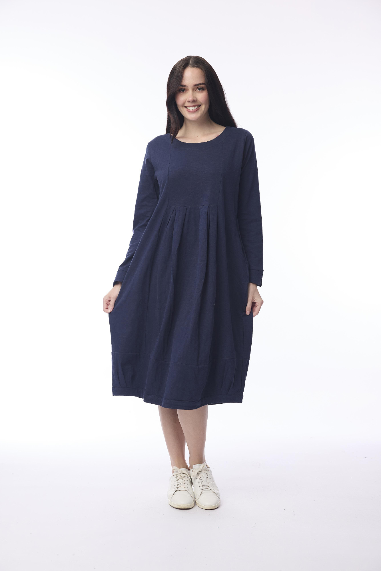 Essential Knit Dress Pleated Yoke Navy