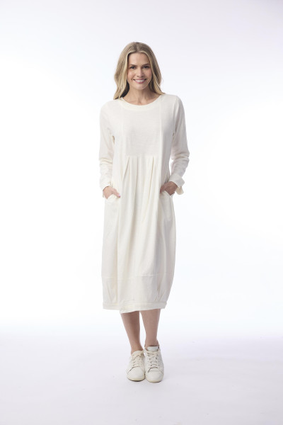 Essential Knit Dress Pleated Yoke Winter White