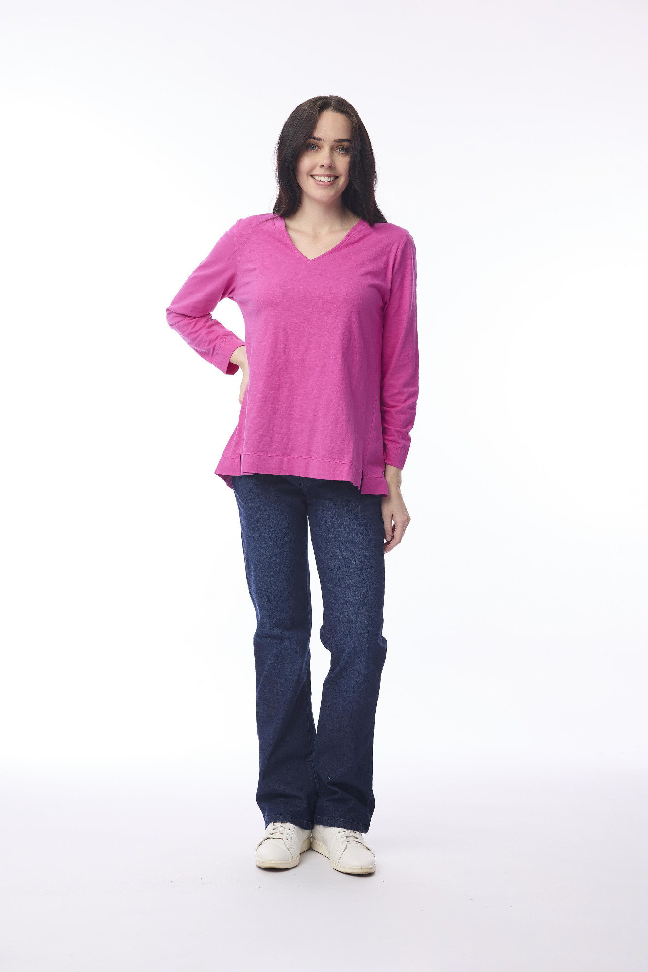 Essential Knit Top V Hot Pink