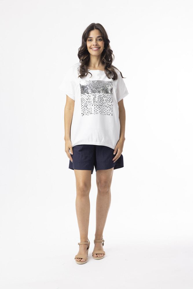 Fashion Tops NEW White Sequin Block