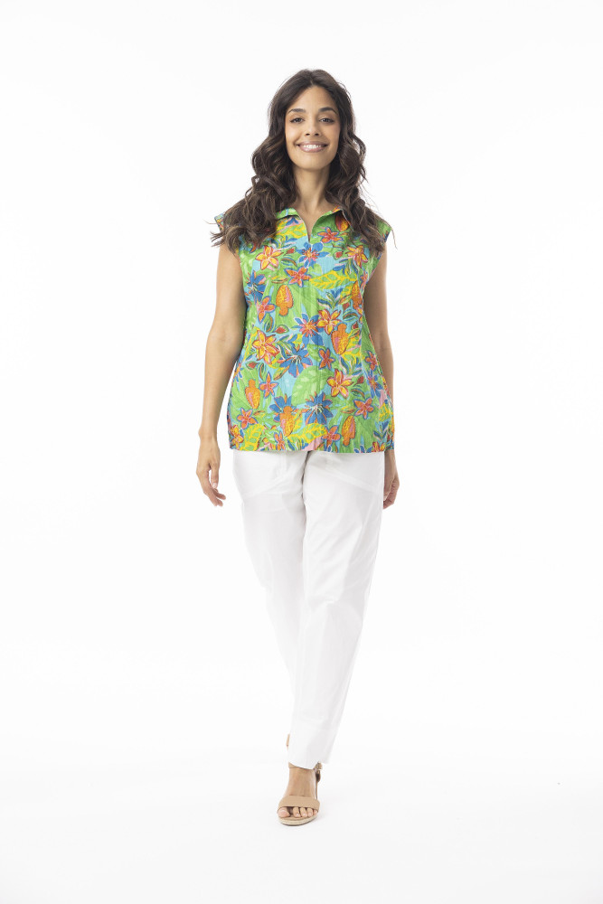 Fortaleza Top Collar Cap Sleeve Print