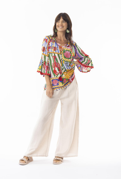 Gia Top Frill Sleeve Print