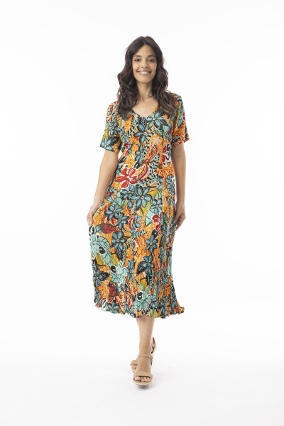 Guaratiba Dress Godet Short Sleeve Print