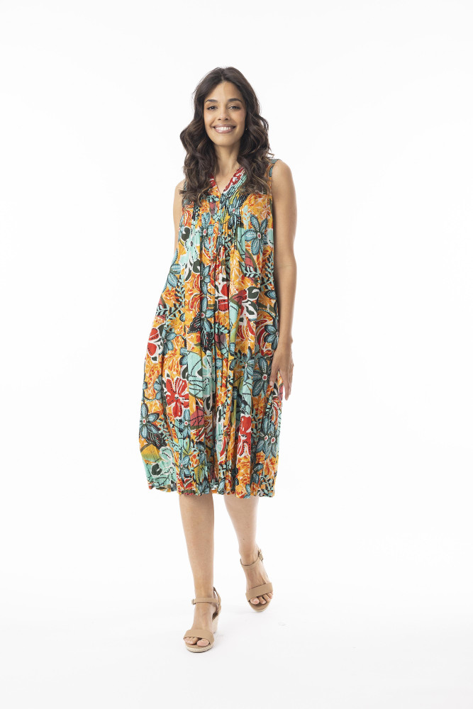 Guaratiba Dress V Pleated Sleeveless Print