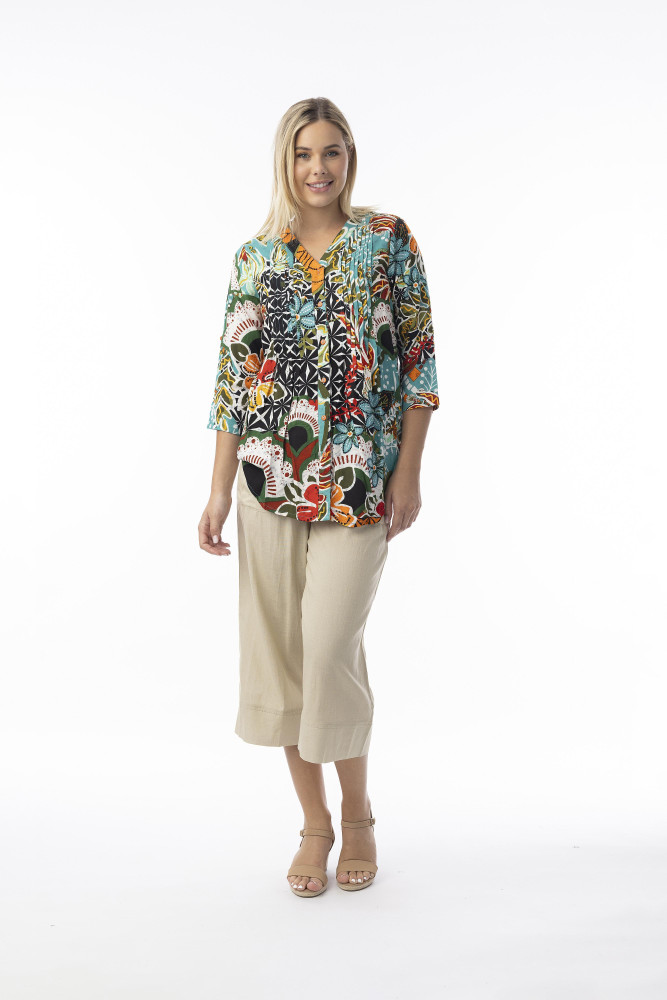 Guaratiba Top Pleated 3/4 Sleeve Print