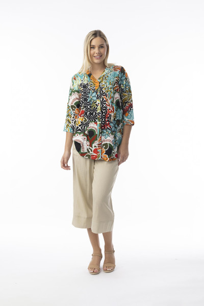 Guaratiba Top Pleated 3/4 Sleeve Print