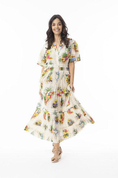 Guatemala Dress Maxi Elastic Waist Print