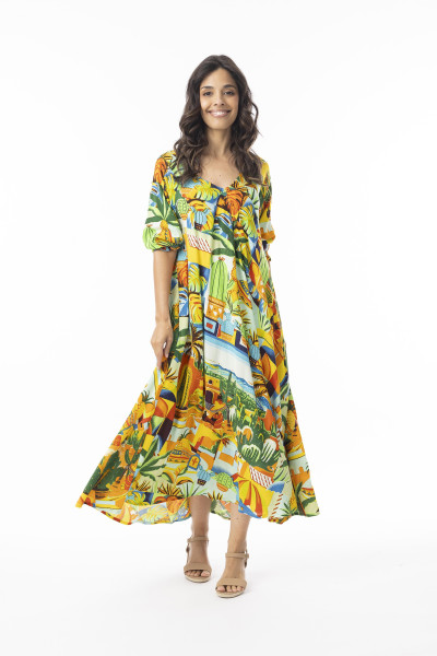 Guatemala Dress V Bias Print