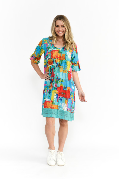 Hannah Tunic Boho Short Sleeve Painted Palms 1