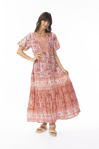 Hazel Dress V Cap Sleeve Maxi Print