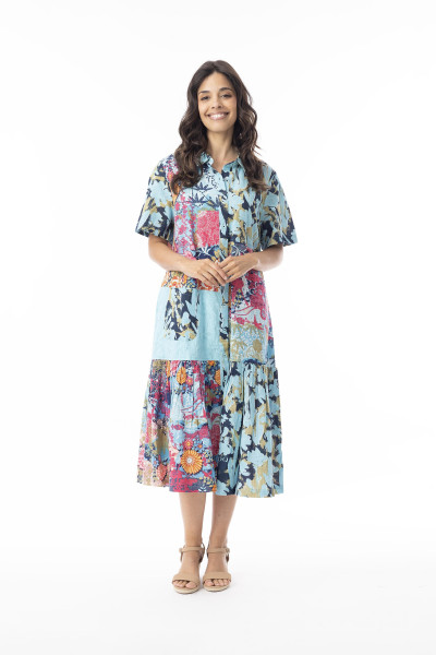 Ikebana Dress Patch Collar Print