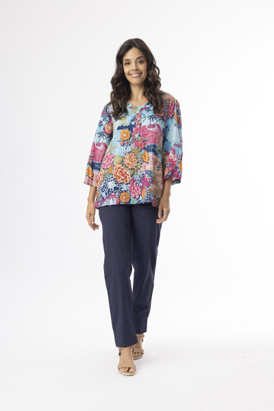 Ikebana Top Frill Neckline Print