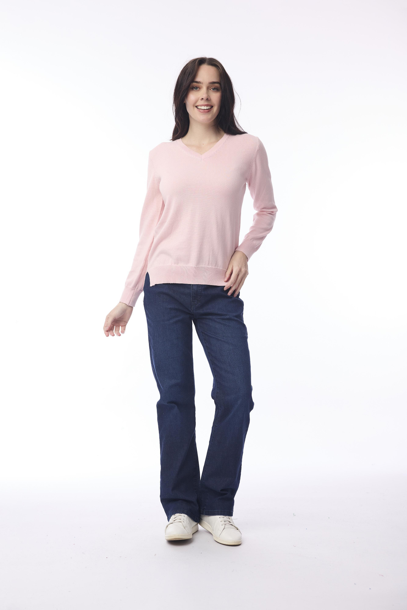Knit Jumper V Neckline Blush Pink