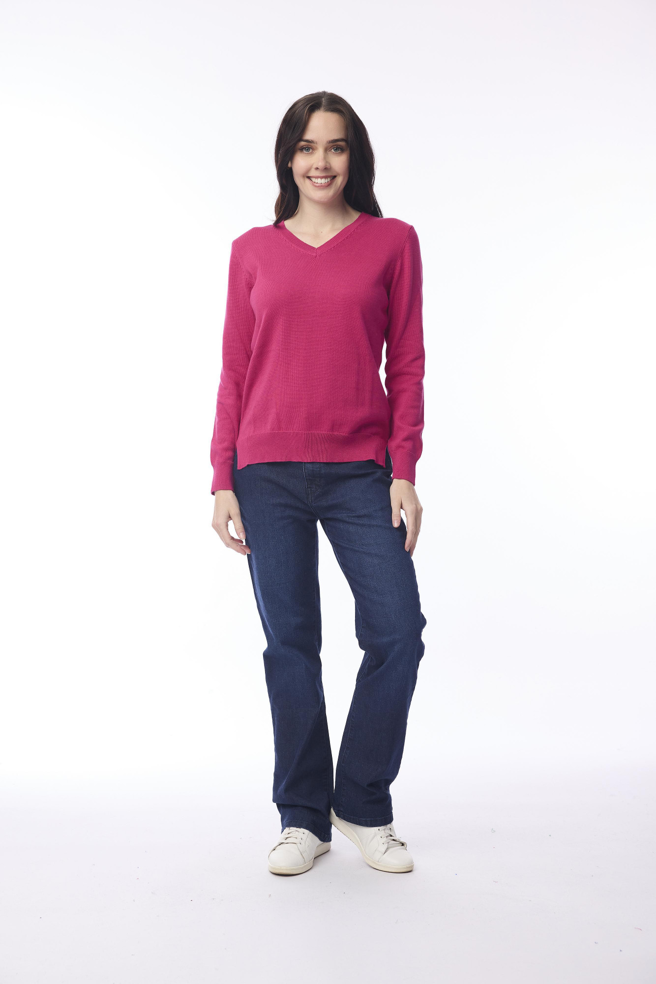 Knit Jumper V Neckline Hot Pink