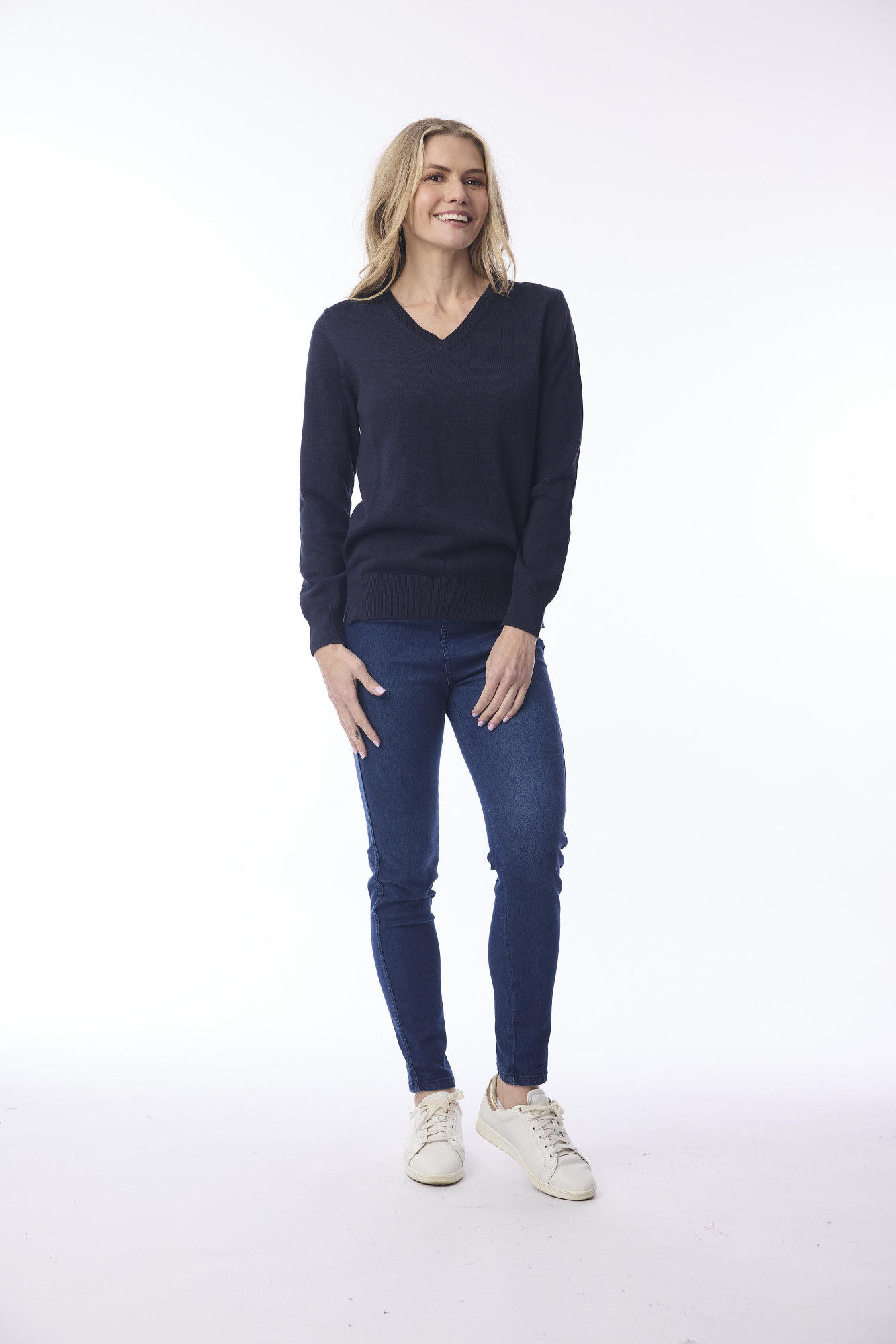 Knit Jumper V Neckline Navy