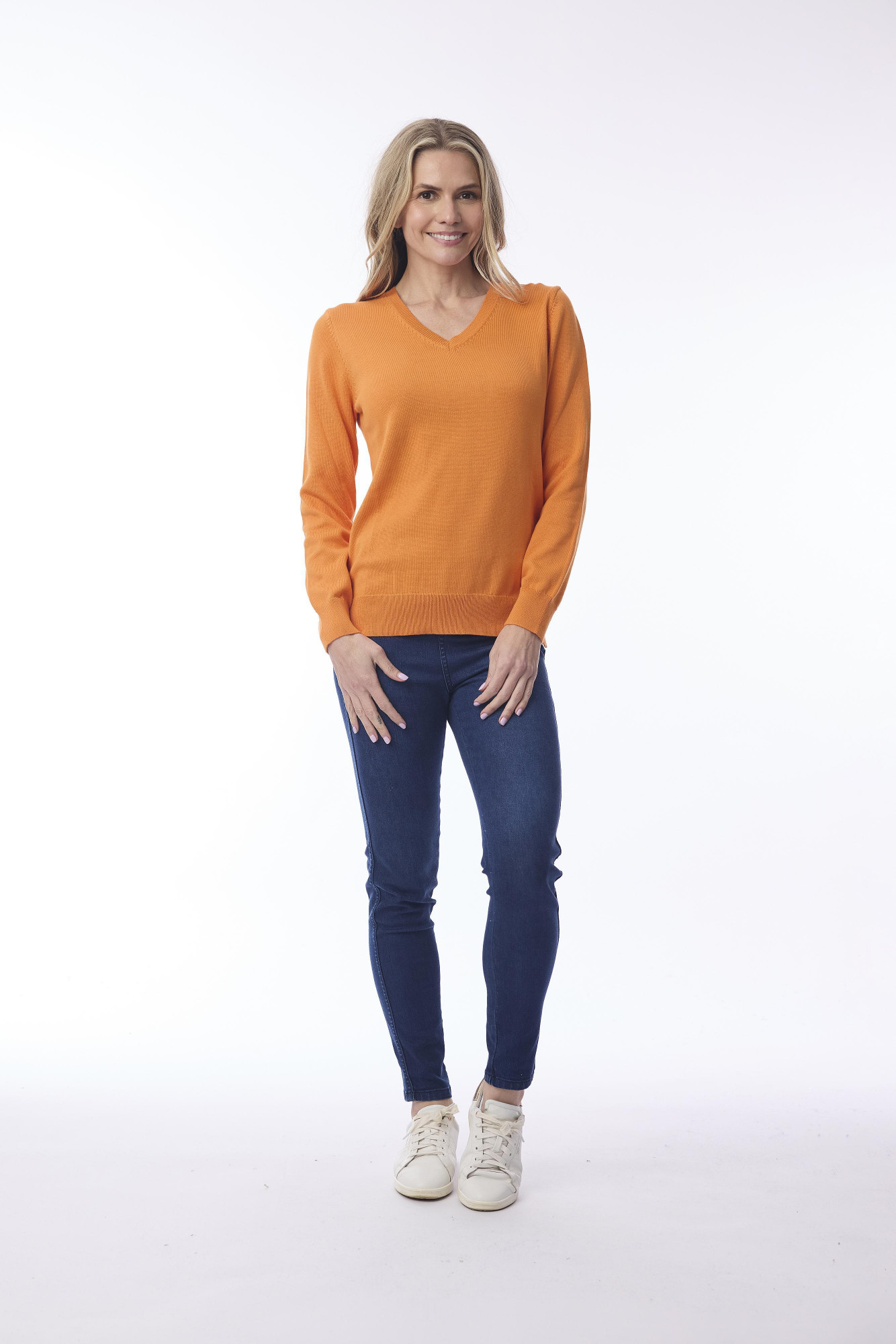 Knit Jumper V Neckline Orange