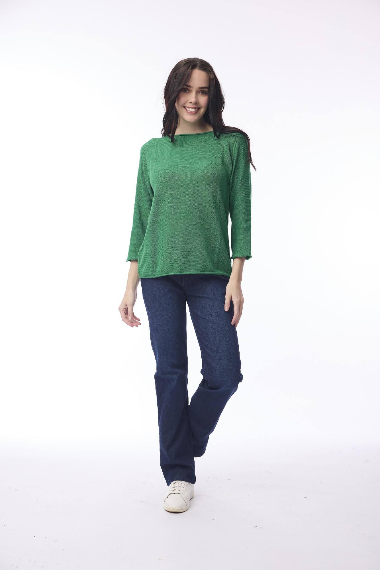Knit Top Boat Neck 3/4 Slv Green